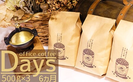 定期便 6ヶ月 自家焙煎 オフィスコーヒー Days マイルドブレンド 500g×3 豆 6回 お楽しみ Morrow珈琲 