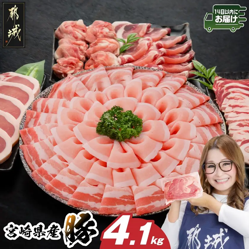 宮崎県産豚わくわく4.1kgセット(真空)≪みやこんじょ快速便≫〔AC-84-002-4100g-R〕_(都城市) 豚肉 豚肉セット 宮崎県産豚 しゃぶしゃぶ バラ 焼肉 切り落とし 肩ローススライス ロース とんかつ ミンチ 使い勝手抜群 小分け