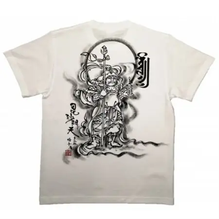 手描きTシャツ 仏画 毘沙門天 白 (半袖 XLサイズ)【1615040】