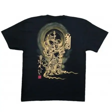 手描きTシャツ 仏画 毘沙門天 黒 (半袖 Sサイズ)【1615042】