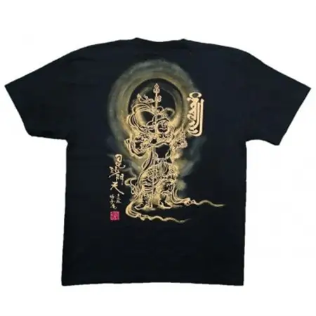 手描きTシャツ 仏画 毘沙門天 黒 (半袖 Mサイズ)【1615044】