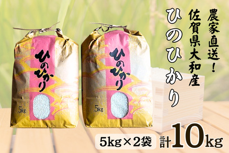 佐賀県大和産「ひのひかり」5kg×2袋 米 農家直送：B320-018