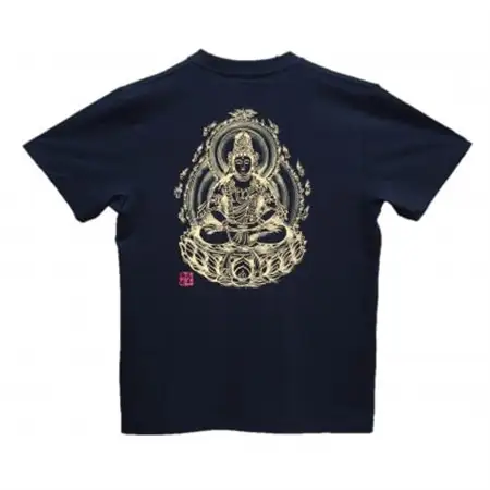 手描きTシャツ 仏画 大日如来 黒 (半袖 Sサイズ)【1615081】