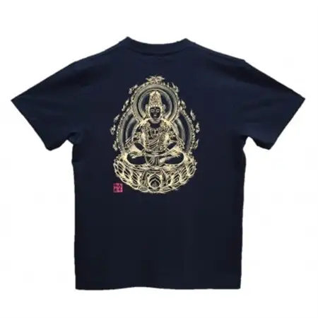 手描きTシャツ 仏画 大日如来 黒 (半袖 Mサイズ)【1615083】