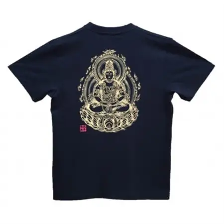 手描きTシャツ 仏画 大日如来 黒 (半袖 XLサイズ)【1615086】