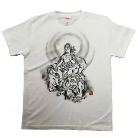 手描きTシャツ 仏画 普賢菩薩 白 (半袖 Sサイズ)【1615091】
