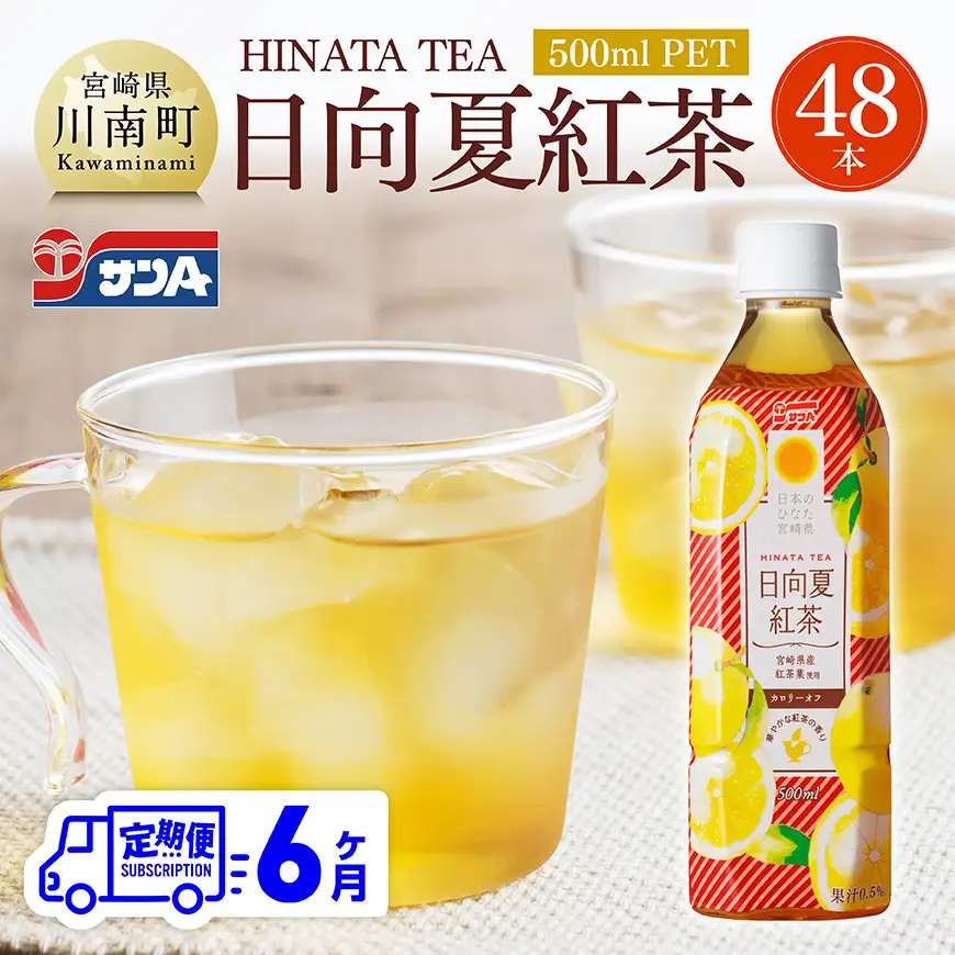 【6ヶ月定期便】サンA 日向夏 紅茶 HINATA TEA 500mlＰＥＴ 24本 入り×2ケース 【飲料 日向夏 紅茶 PET セット ジュース 長期保存 送料無料】