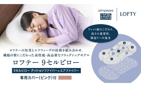 （エアウィーヴ グループ）ロフテー【1号】「9セルピロー クッションファイバー×エアファイバー（専用カバー：ピンク）」（186-2）