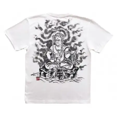 手描きTシャツ 仏画 不動明王 白 綿生地 (半袖 Sサイズ)【1614971】
