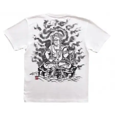 手描きTシャツ 仏画 不動明王 白 綿生地 (半袖 Mサイズ)【1614973】