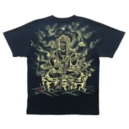 手描きTシャツ 仏画 不動明王 黒 (半袖 Lサイズ)【1614985】