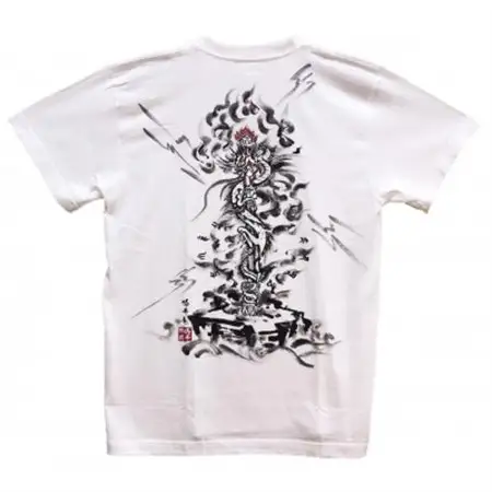 手描きTシャツ 仏画 倶利伽羅不動 白 (半袖 Mサイズ)【1615003】