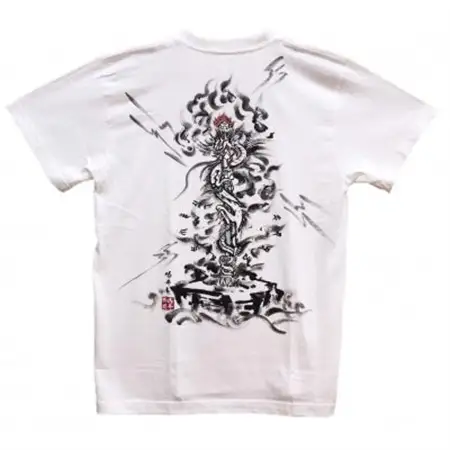 手描きTシャツ 仏画 倶利伽羅不動 白 (半袖 Lサイズ)【1615004】