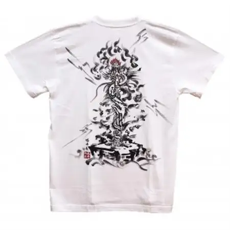 手描きTシャツ 仏画 倶利伽羅不動 白 (半袖 XLサイズ)【1615007】