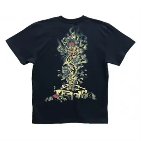 手描きTシャツ 仏画 倶利伽羅不動 黒 (半袖 Lサイズ)【1615015】