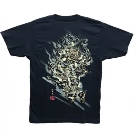 手描きTシャツ 仏画 大威徳明王 黒 (半袖 Sサイズ)【1615027】