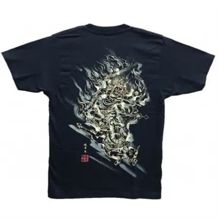 手描きTシャツ 仏画 大威徳明王 黒 (半袖 Mサイズ)【1615029】
