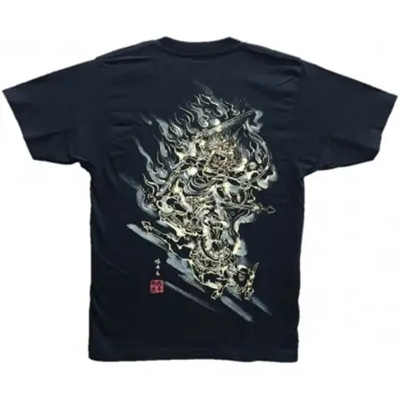 手描きTシャツ 仏画 大威徳明王 黒 (半袖 Lサイズ)【1615031】