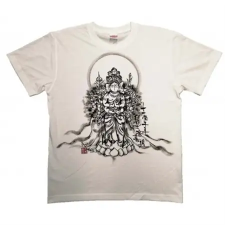 手描きTシャツ 仏画 十一面千手観音 白 (半袖 Mサイズ)【1615158】