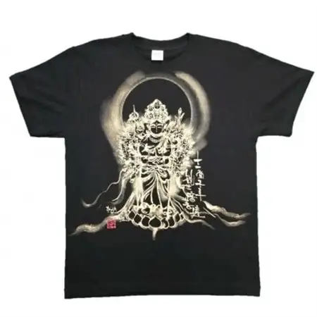 手描きTシャツ 仏画 十一面千手観音 黒 (半袖 Sサイズ)【1615163】