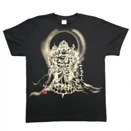手描きTシャツ 仏画 十一面千手観音 黒 (半袖 Lサイズ)【1615166】