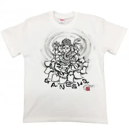 手描きTシャツ 仏画 ガネーシャ 白 (半袖 Lサイズ)【1615511】