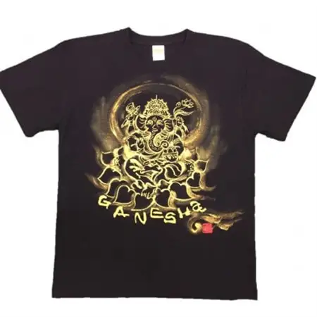 手描きTシャツ 仏画 ガネーシャ 黒 (半袖 Mサイズ)【1615516】