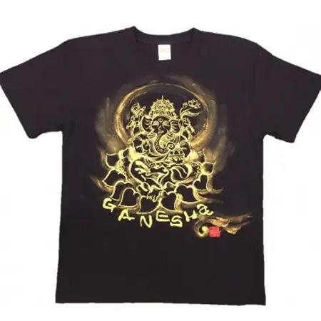 手描きTシャツ 仏画 ガネーシャ 黒 (半袖 Lサイズ)【1615518】