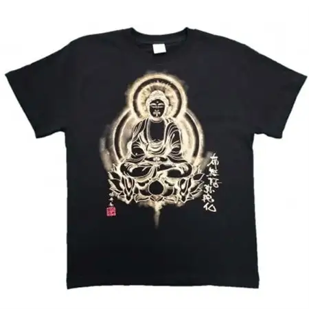 手描きTシャツ 仏画 阿弥陀如来 黒 (半袖 Lサイズ)【1615554】
