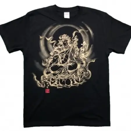 手描きTシャツ 仏画 弁財天 黒 (半袖 Mサイズ)【1615640】