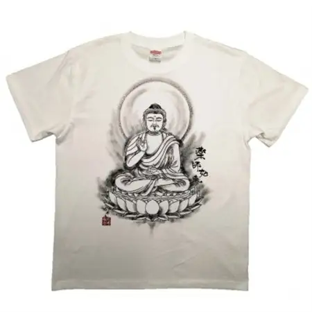 手描きTシャツ 仏画 薬師如来 白 (半袖 Sサイズ)【1615651】