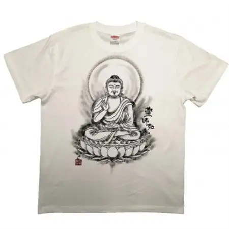 手描きTシャツ 仏画 薬師如来 白 (半袖 Lサイズ)【1615659】