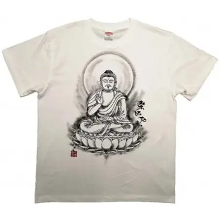 手描きTシャツ 仏画 薬師如来 白 (半袖 XLサイズ)【1615662】