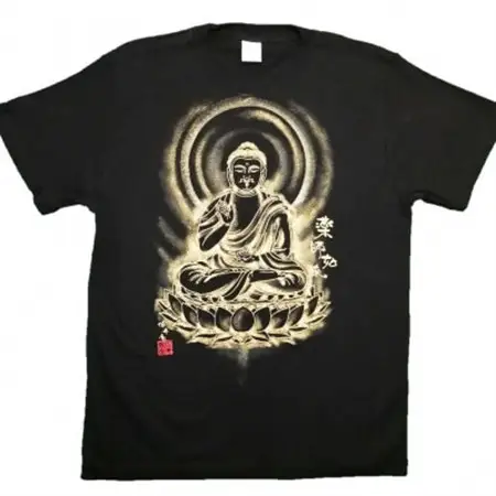 手描きTシャツ 仏画 薬師如来 黒 (半袖 Mサイズ)【1615667】