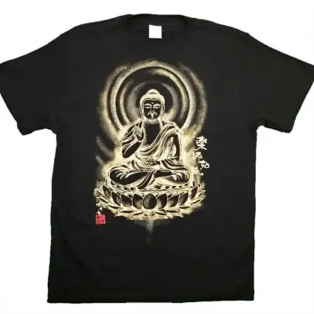 手描きTシャツ 仏画 薬師如来 黒 (半袖 Lサイズ)【1615670】