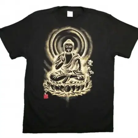 手描きTシャツ 仏画 薬師如来 黒 (半袖 XLサイズ)【1615675】