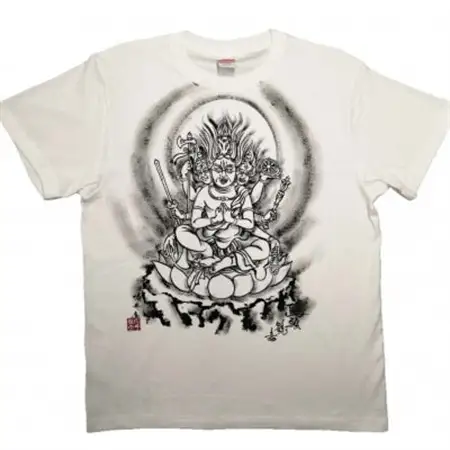手描きTシャツ 仏画 馬頭観音 白 (半袖 Mサイズ)【1615695】