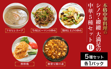 シノワ・縷縷 大満足の中華5種セットB (5種) ふるさと納税 福知山市 中華 四川料理 5種 セット フカヒレスープ 牛肉とピーマンの炒め 豚肉と玉子の炒め 棒棒鶏 麻婆豆腐の素 小分け 冷凍 使いやすい 真空 パック 【fc-BL008】【シノワ・縷縷】