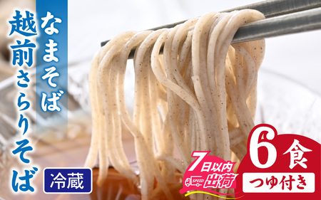 越前さらりそば（なまそば）６食　そばつゆ付き / 越前そば そば 蕎麦 ソバ 冷蔵 送料無料 [A-146002]