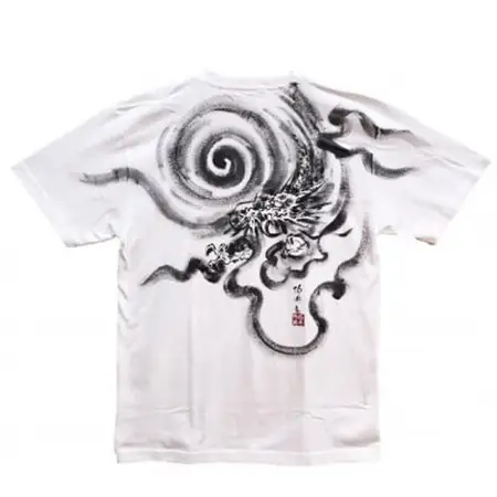 手描きTシャツ 日本画 龍神 白 (半袖 Lサイズ)【1615183】