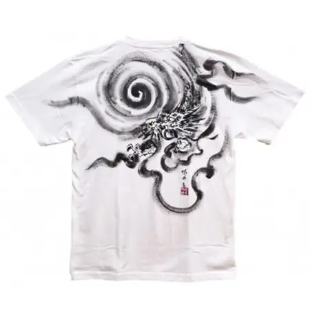 手描きTシャツ 日本画 龍神 白 (半袖 XLサイズ)【1615185】