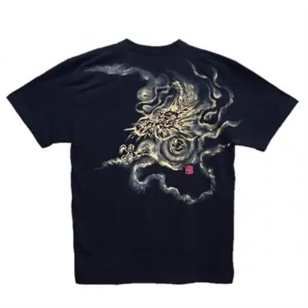 手描きTシャツ 日本画 龍神 黒 (半袖 Mサイズ)【1615187】
