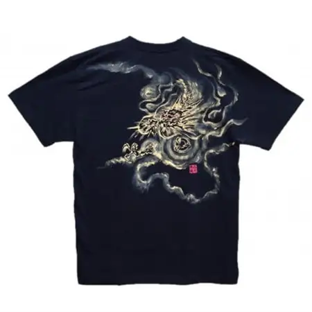 手描きTシャツ 日本画 龍神 黒 (半袖 Lサイズ)【1615188】