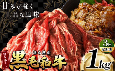 【定期3回】栃木県産黒毛和牛切り落とし1.0kg | 和牛 牛肉 切り落とし 切落し すき焼き 美味しい 高級 ご褒美 肉 ふるさと 納税 送料無料 那珂川町 栃木県
