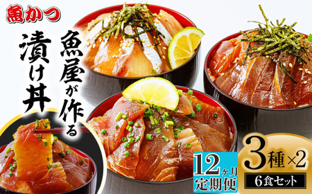 【12ヶ月 定期便】魚かつ自家製　山口の海鮮漬け丼(はまち、ひらまさ、マグロ系等)3種×各2パック入 酒の肴に海鮮丼に茶漬けに飯ともに