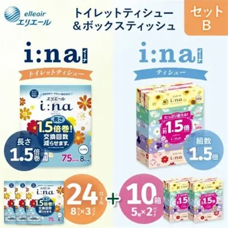 セットB トイレットペーパー シングル 8ロール × 3パック + ティッシュ 5箱 × 2パック【配送不可地域：離島・北海道・沖縄県】【1615625】