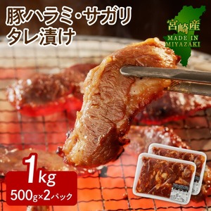 【宮崎産】豚ハラミ・サガリ タレ漬け 1kg(500g×2) N061-YA4420