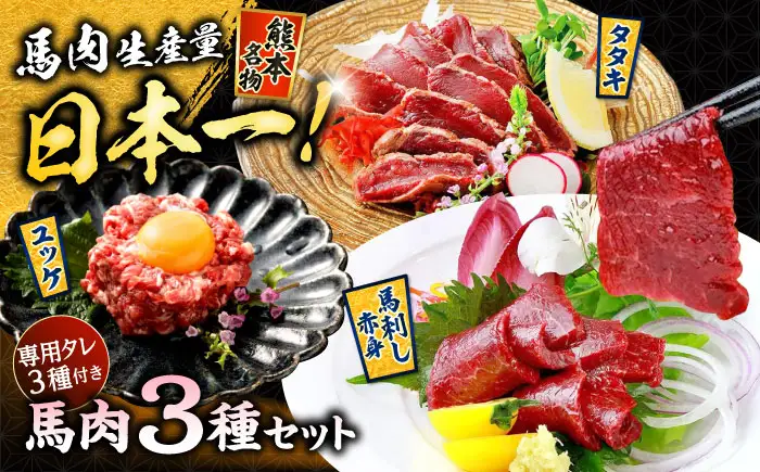 馬刺し 赤身 ・ タタキ ・ ユッケ セット 3種 計約290g 赤身馬刺し 馬刺しユッケ タタキ ユッケ 熊本馬刺し [AYAF001]