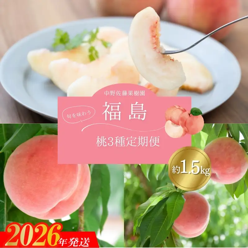 No.2968中野/佐藤果樹園 福島の桃３種定期便 各約1.5kg【2026年発送】