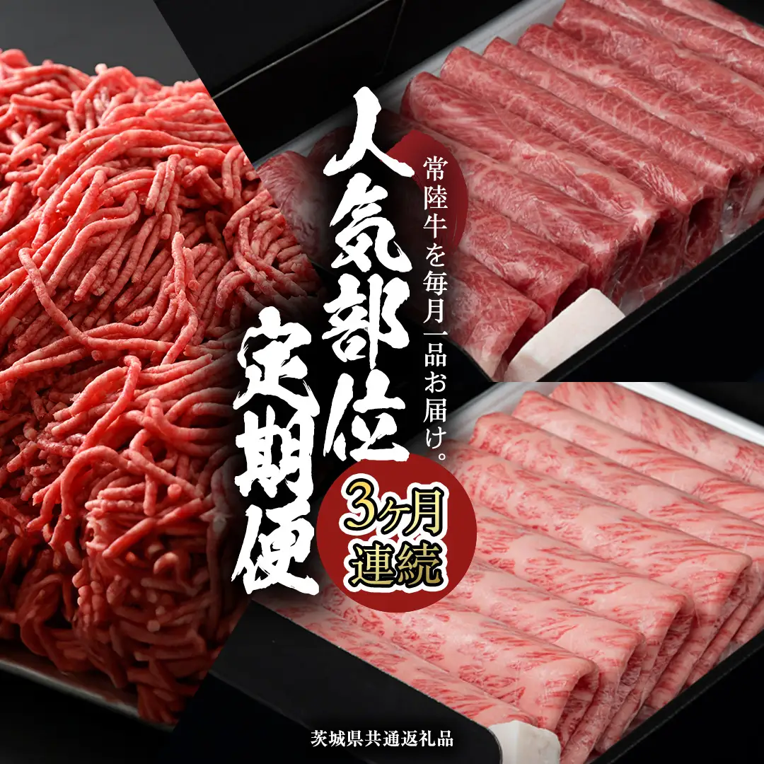 【 常陸牛 】 3ヶ月連続定期便！藤井商店で人気のお肉を毎月１品お届け (茨城県共通返礼品) 国産黒毛和牛 黒毛和牛 国産 国産牛 和牛 牛肉 お肉 お肉 肉 牛 専門店 ひたち牛 ブランド牛 A4 A5 ランク ひき肉 挽肉 ブランド 冷凍 BBQ バーベキュー 焼肉 煮込み すきやき すき焼き しゃぶしゃぶ ハンバーグ メンチカツ 藤井商店[CD085sa]